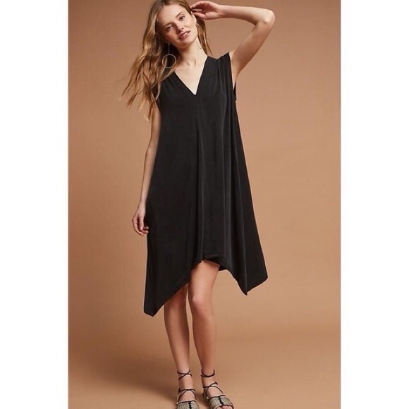 Anthropologie Eri + Ali Briella Cupro Midi Dress Tunic Slate Gray Lagenlook - Picture 1 of 9